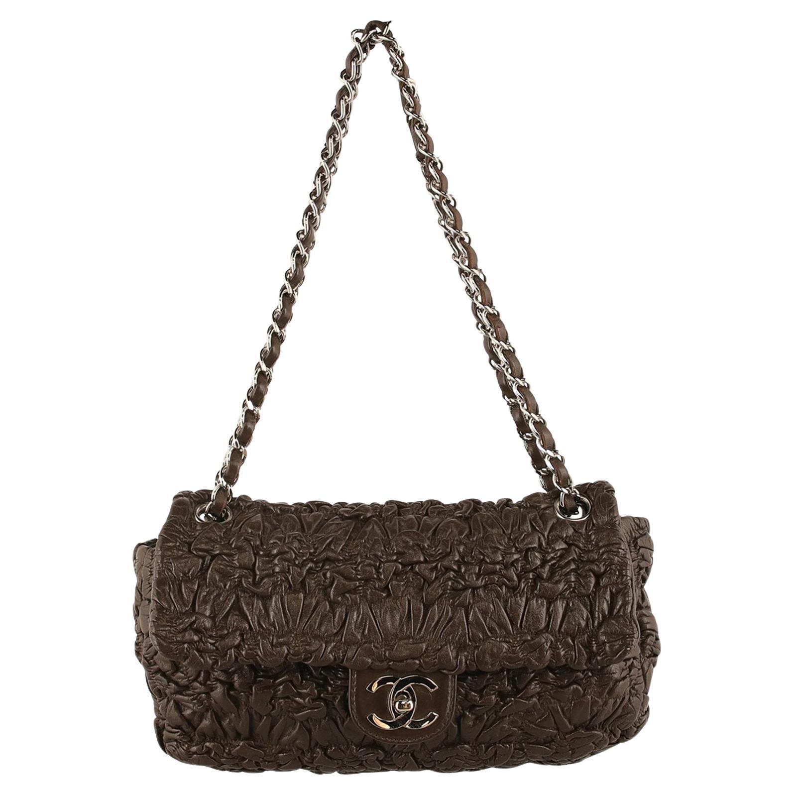 Chanel Herbst 2007 Zerknittertes Brown Leather Medium Classic Flap Bag 