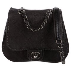 Chanel Classic Flap Small Mini Quilted Saddle Black Nubuck Leather Bag