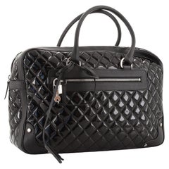 Chanel 2015 Timeless Quilted Carry-on Travel Tote Royal Black Patent Leather Bag