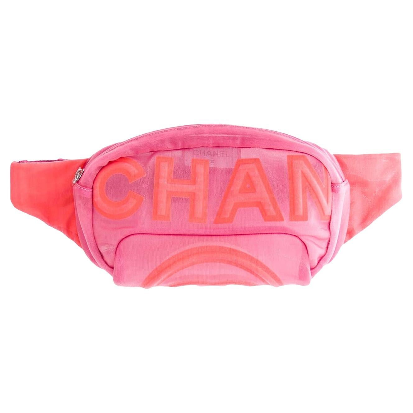 Chanel 2019 Logo Magenta Neon Pink Nylon Mesh CC Waist Fanny Pack Belt Bag For Sale
