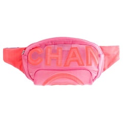 Used Chanel 2019 Logo Magenta Neon Pink Nylon Mesh CC Waist Fanny Pack Belt Bag