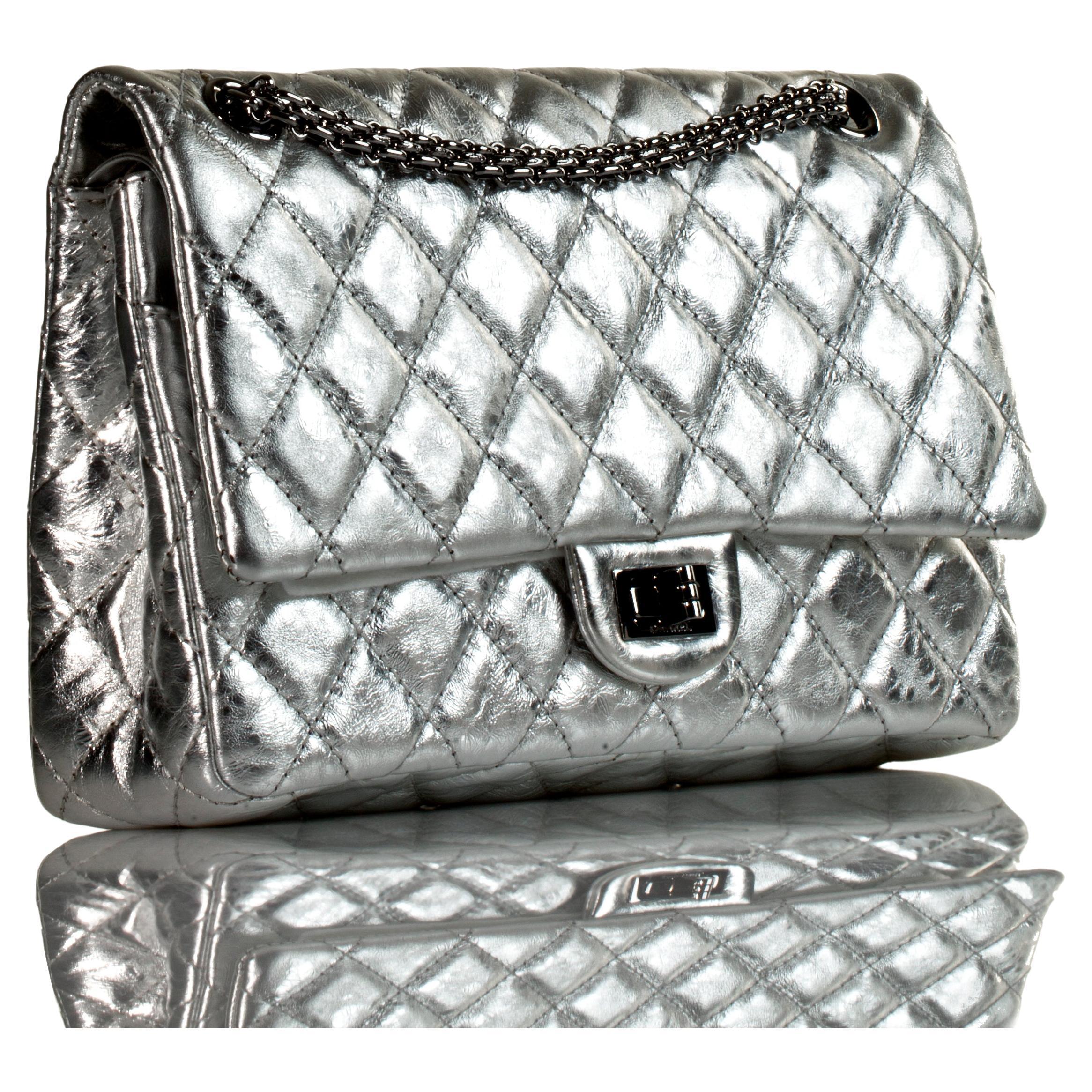 Chanel Metallic Silver Small Calfskin Reissue Double Classic Double Flap