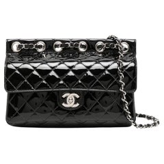 2012 Chanel Black Quilted Patent Leather Classic Clutch on Chain at 1stDibs
