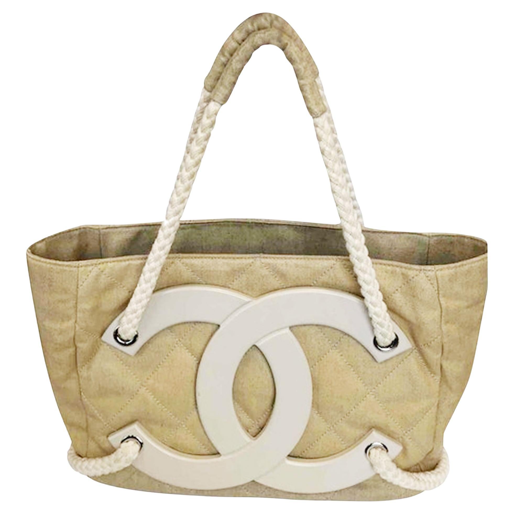 Chanel 2008 Cruise Yacht Coated Canvas Beige CC Limited Edition Beach Tote  Bag For Sale at 1stDibs