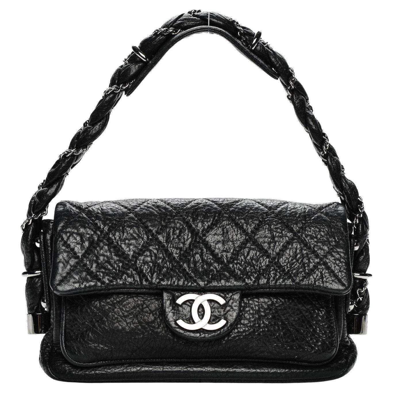 Chanel 2006 Classic Flap Braid Quilted Small Black Distressed Lambskin Bag For Sale