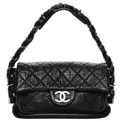 Chanel 2006 Classic Flap Braid Quilted Small Black Distressed Lammfell Tasche