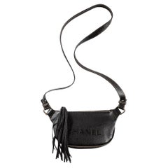 Used Chanel 2002 Pebbled Leather Whipstitch Crossbody Tassel Fringe Pouch Bag