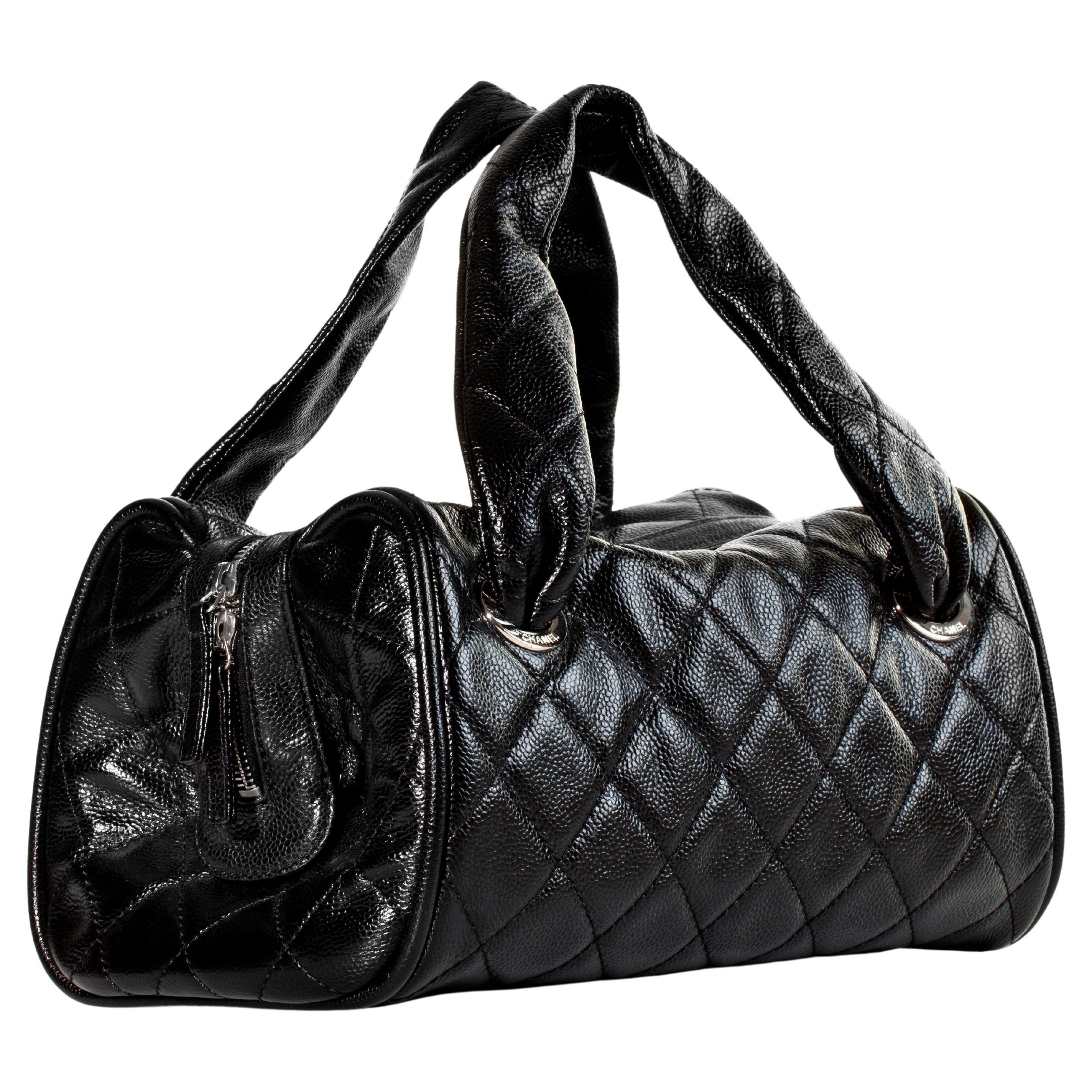 Chanel 2006 Quilted Caviar CC Kelly Top Handle Boston Small Satchel Tote Bag  For Sale
