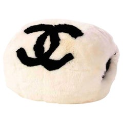 Retro Chanel White Fur CC Logo Muff Satchel
