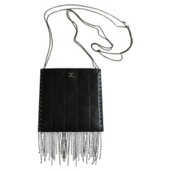 Chanel 2002 Used Edgy Punk Fringe Chain Quilted Mini Tote Crossbody Bag