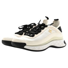 Chanel Beige Velvet Cream Beige  White Trainers Sneakers Size 40  New in Box 