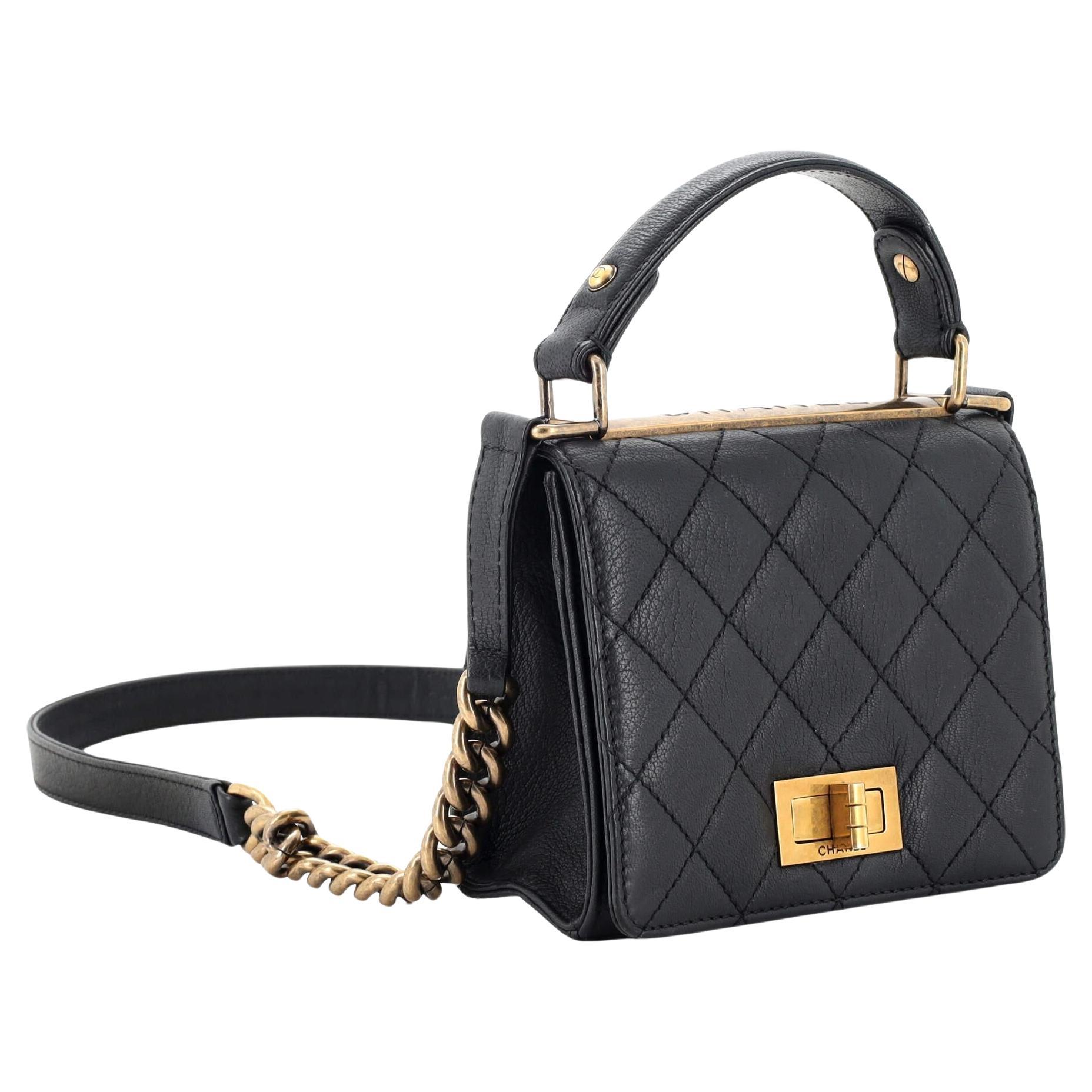 Chanel 2013 Small Mini Kelly Top Handle Quilted Caviar Reissue Classic Flap Bag 