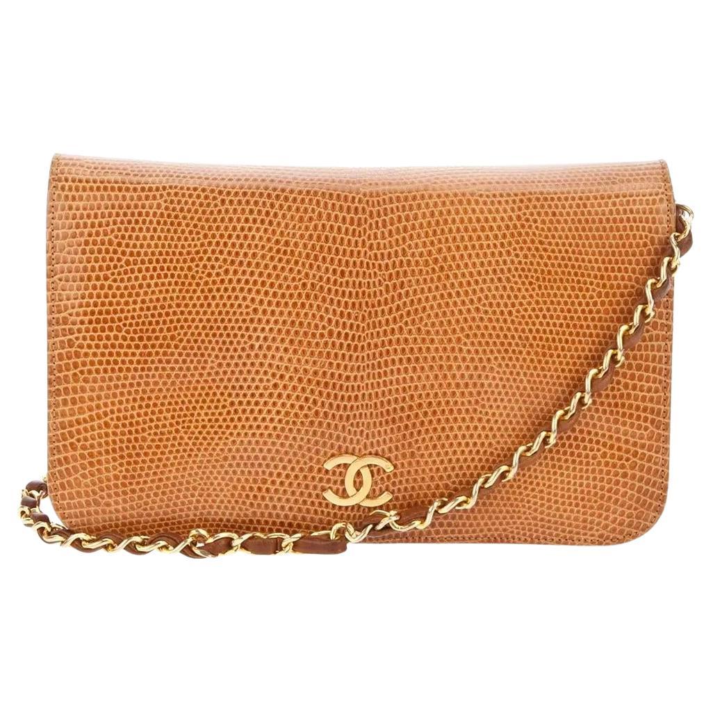 Chanel 1986 WOC Classic Flap and Clutch Camel Beige Faux Lizard Skin Bag