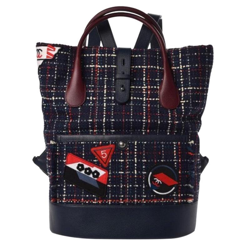 Chanel Space Flight Handle Logo New Tweed Blue Navy Backpack