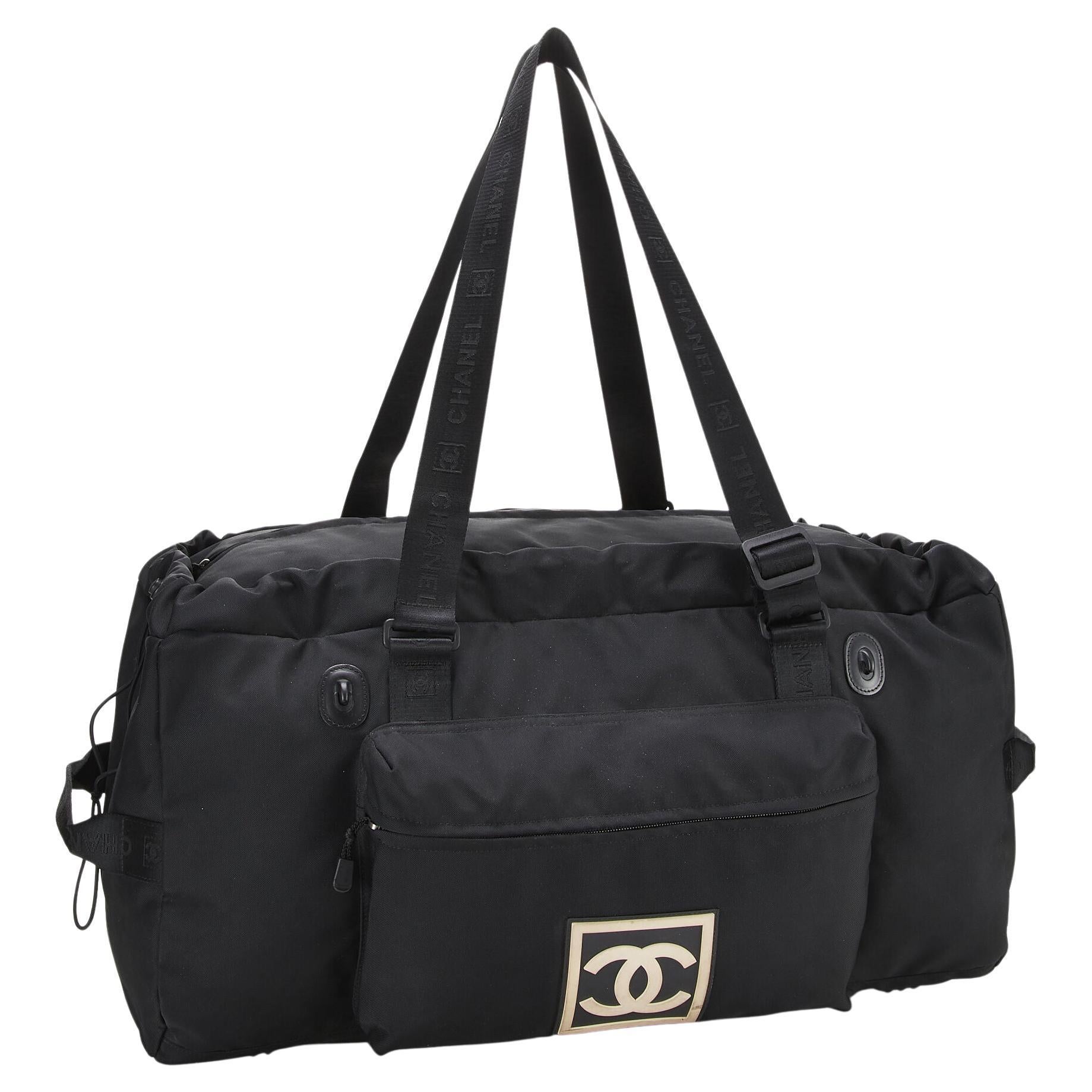 Chanel Nero CC Sport Line Vintage 2001 Duffle Travel XL Private Jet Tote in vendita