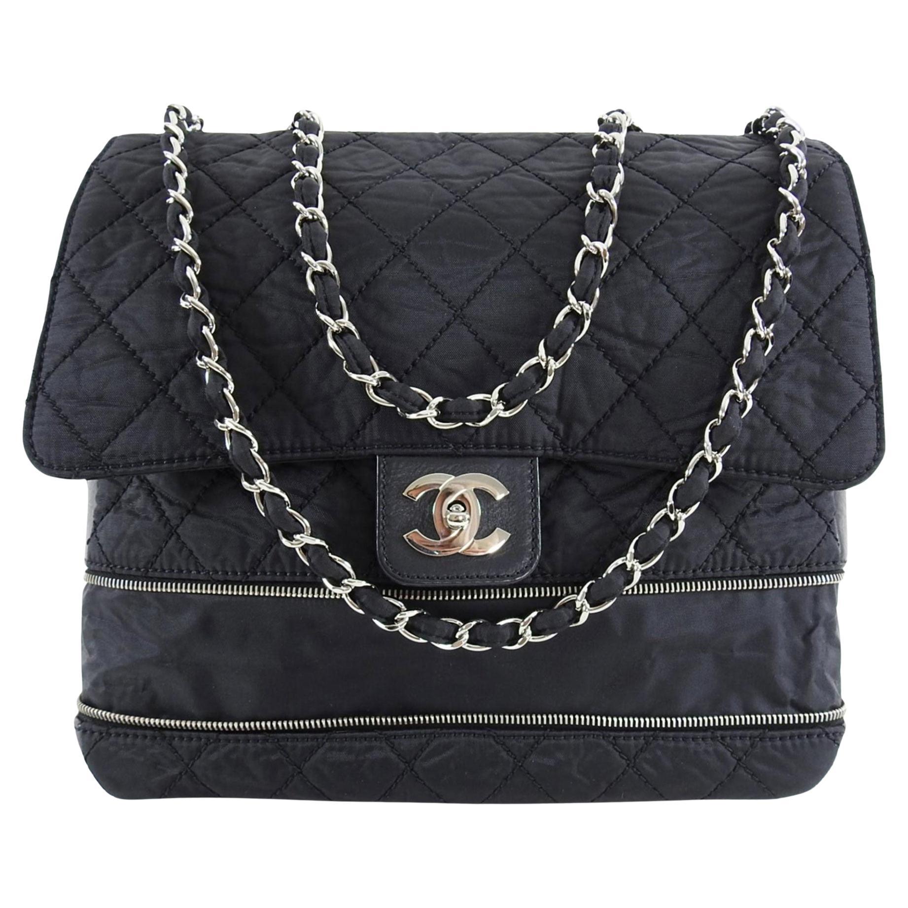 Chanel Black Nylon Matelasse Chain Flap Shoulder Bag For Sale 6