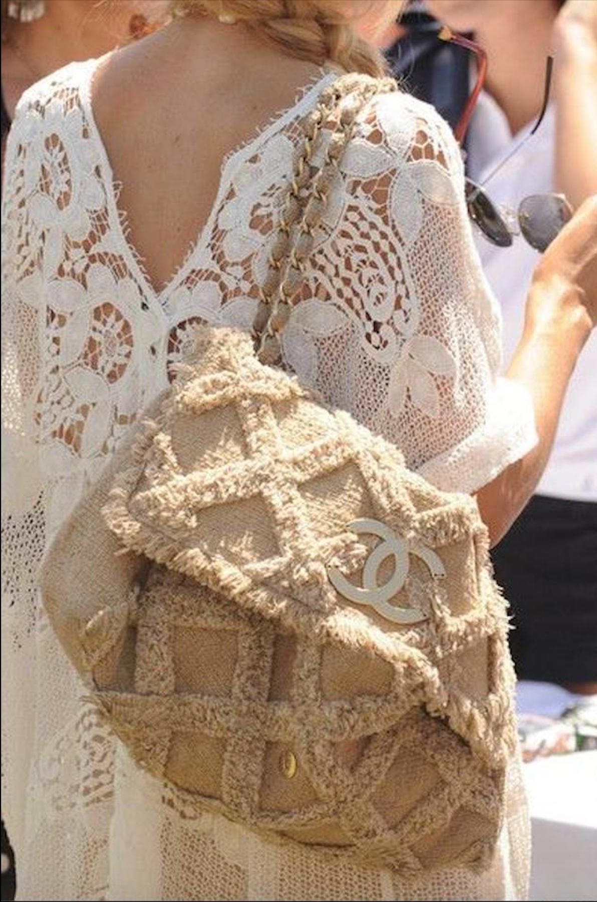 Brown Chanel Crochet Tweed Extra Large Flap Bag