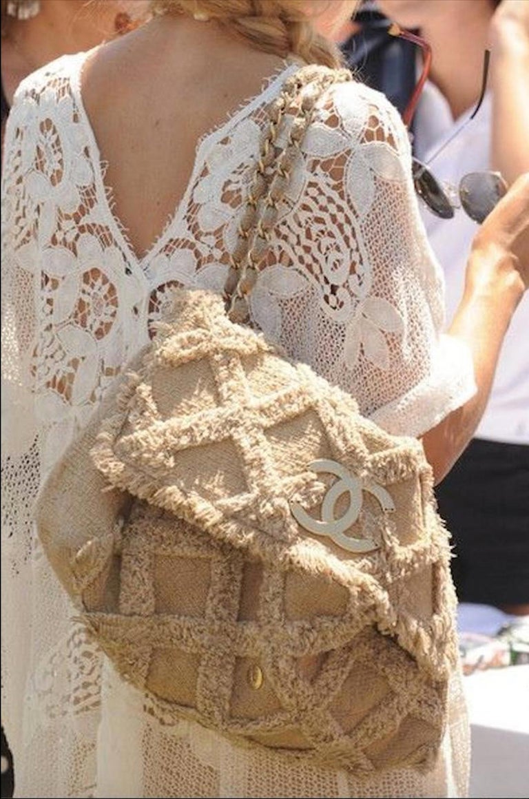 Chanel Small Crochet Organic Fringe Nature Tweed Flap