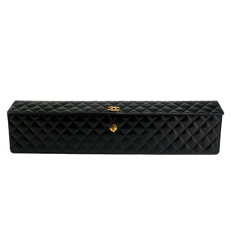Chanel 80s Black Lambskin Extra Long Elongated Classic Flap Clutch For Sale  at 1stDibs
