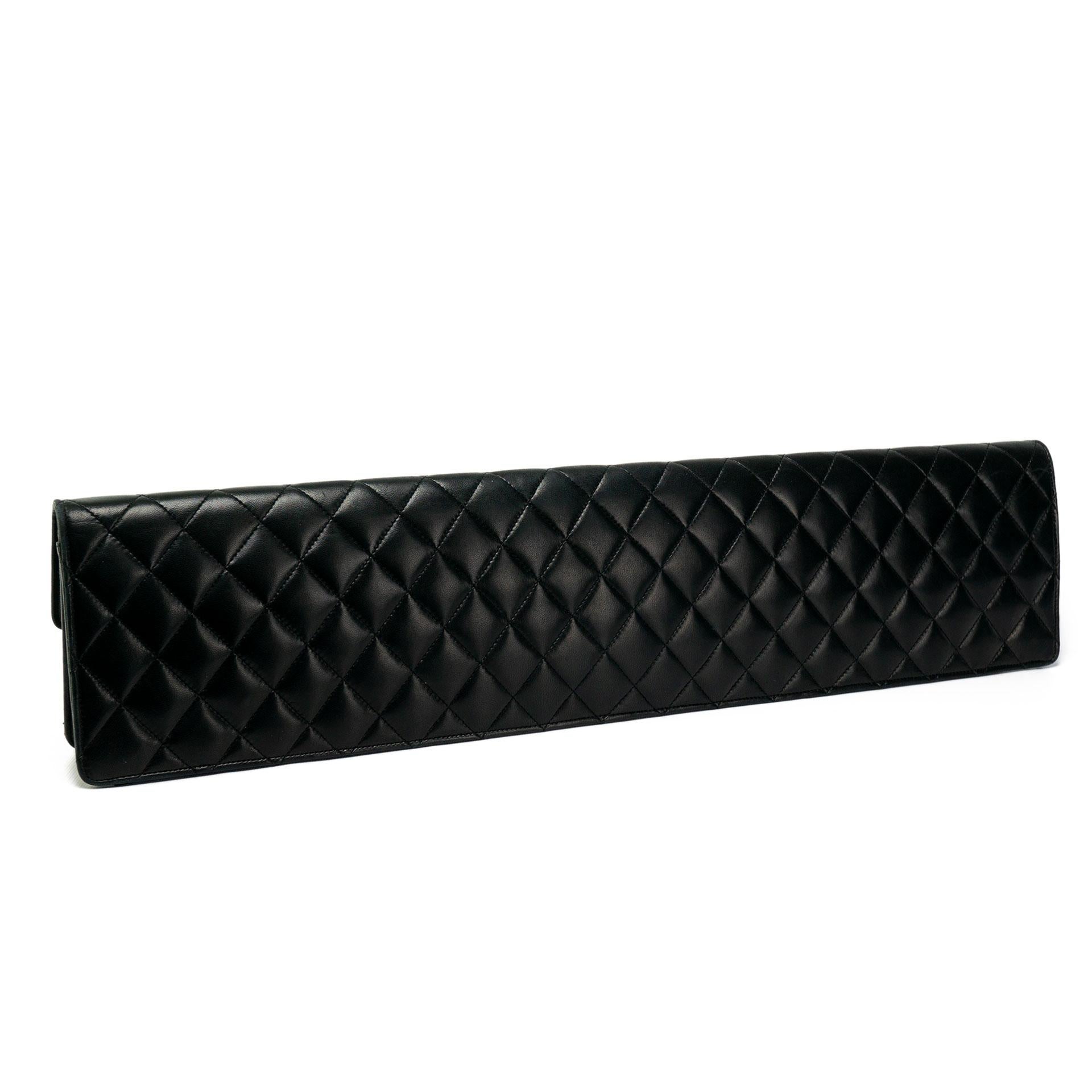 Chanel 1989 Black Lambskin Extra Long Elongated Classic Flap Clutch For Sale 3