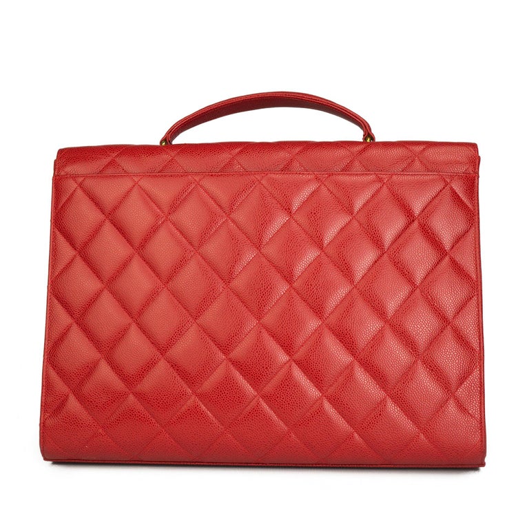 Chanel Rare Vintage 90s Red Caviar Executive Briefcase Laptop Flap Bag