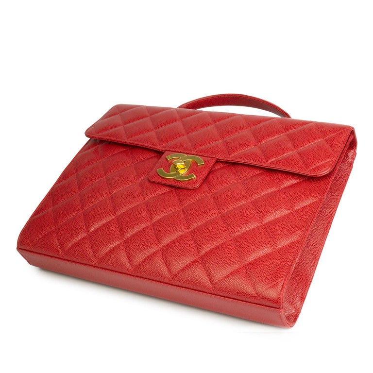 Chanel Rare Vintage 90s Red Caviar Executive Briefcase Laptop Flap Bag