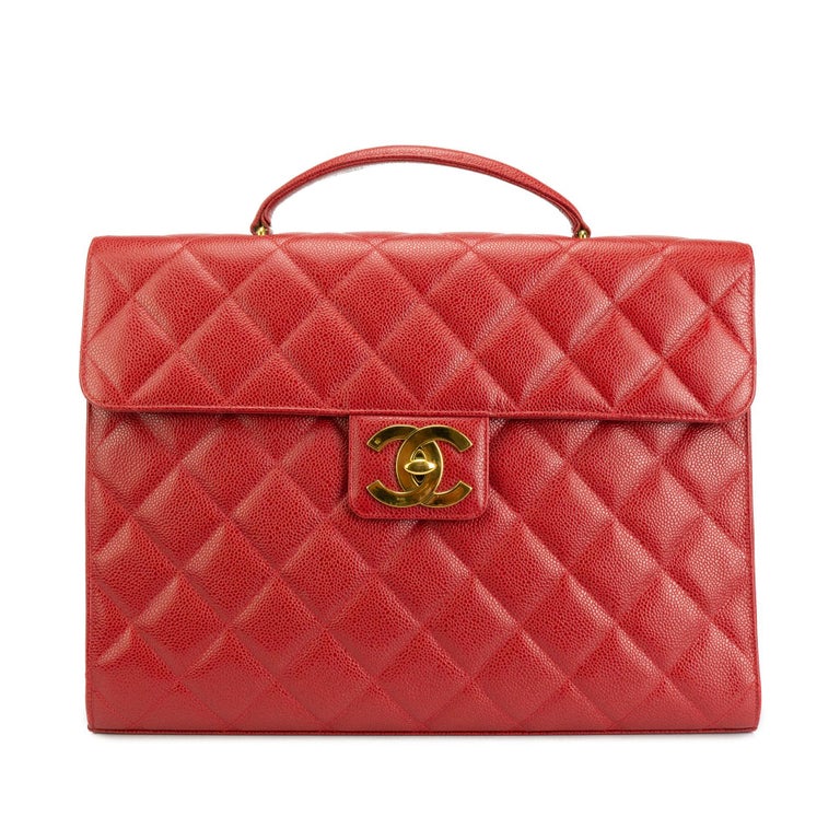 Chanel Briefcase Business Handbag Purse Red Caviar Skin France 57061