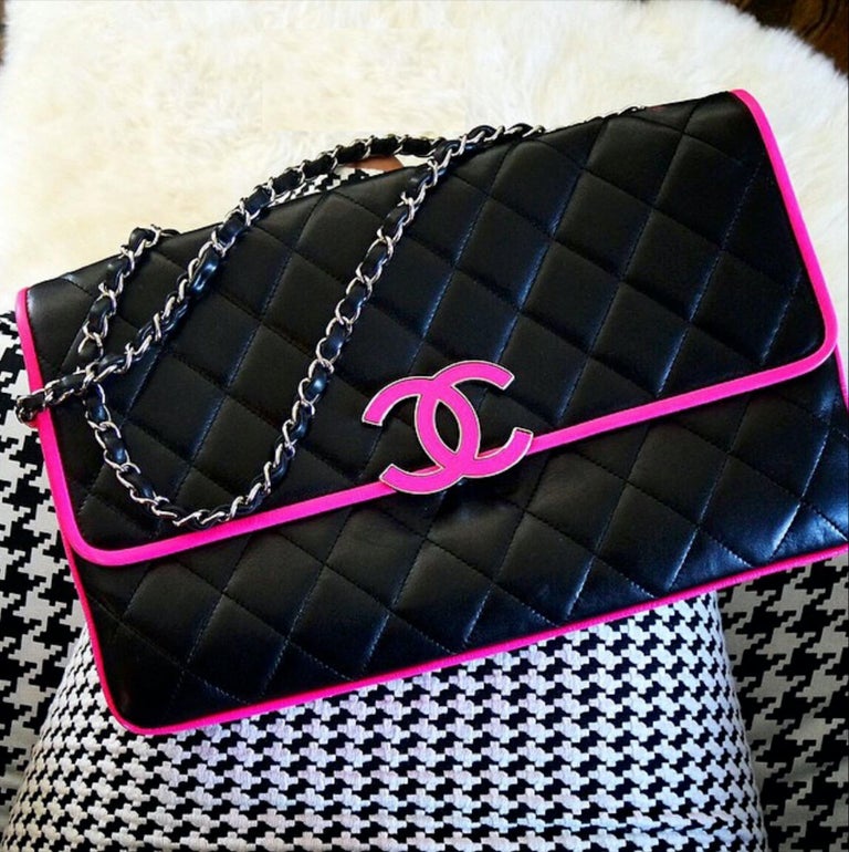 Chanel Black and Neon Pink Cruise Logo Accordion Jumbo Classic Flap Bag For  Sale at 1stDibs