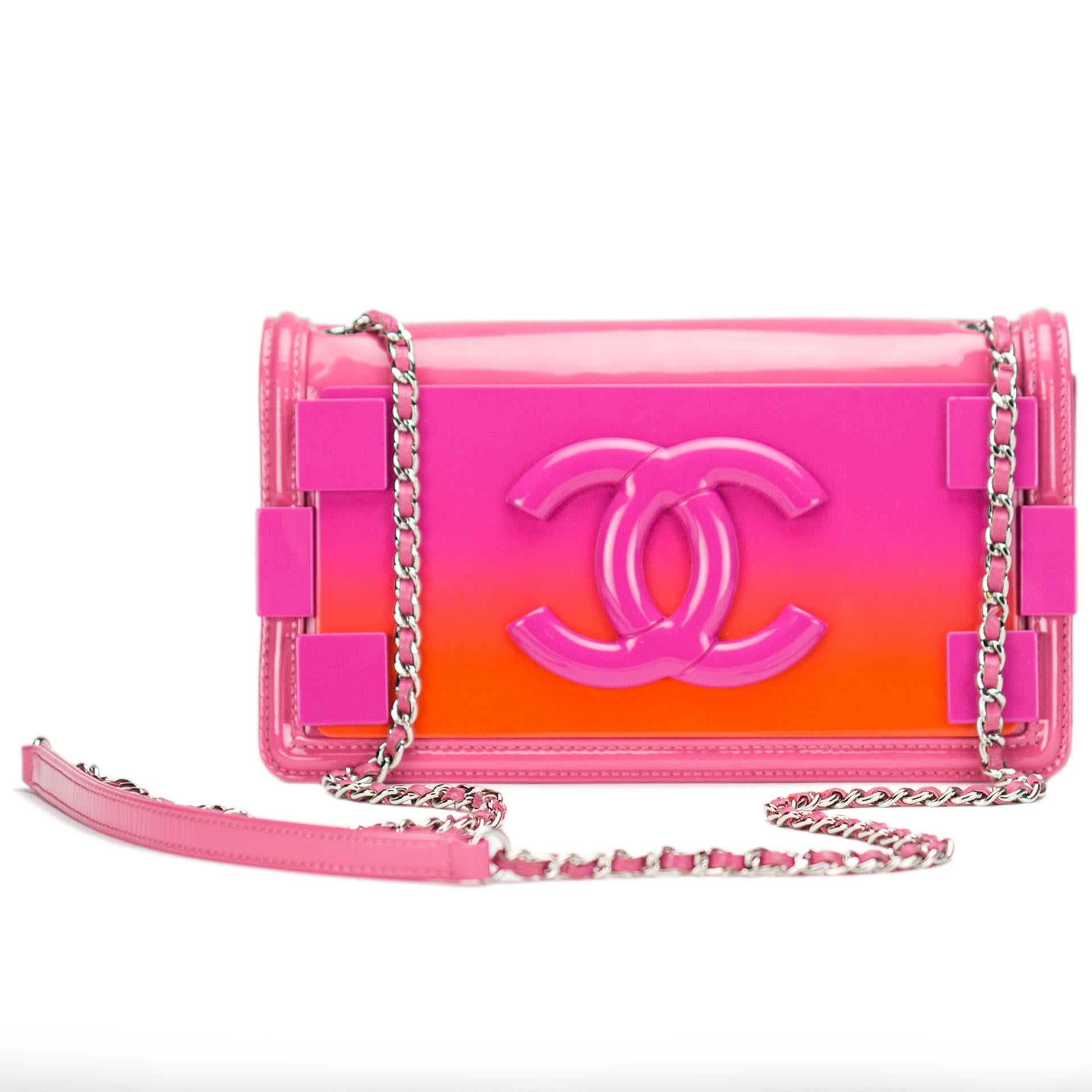 Chanel Hot Pink Ombre Patent Leather Brick Flap Crossbody Convertible Clutch  For Sale 1