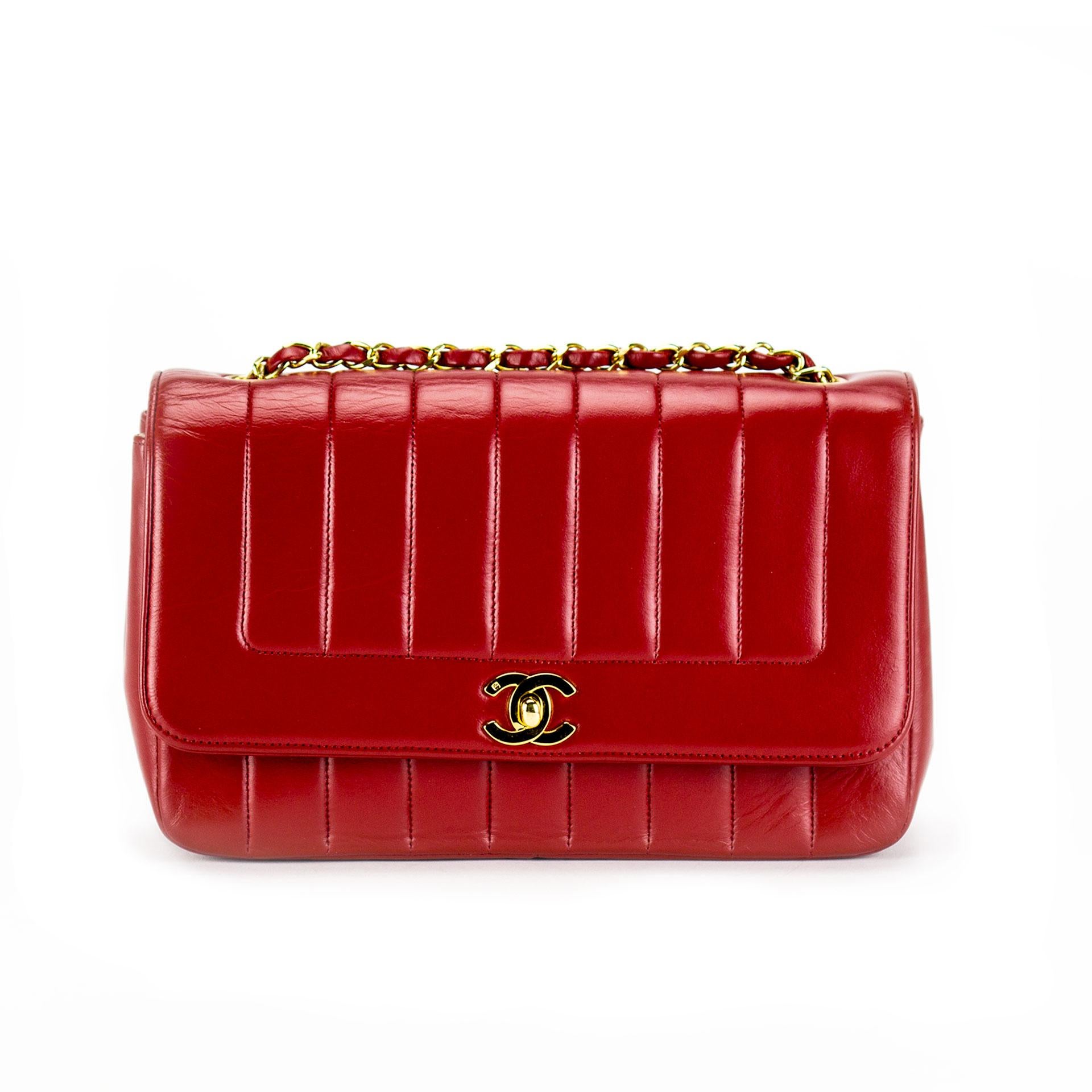 Chanel Red Lambskin Stripe Diana Medium Vintage Classic Flap Bag For Sale  at 1stDibs | chanel red bag, red chanel bag, chanel diana medium
