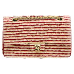 Chanel Medium Classic Vintage Striped Red and Beige Double Flap Bag 