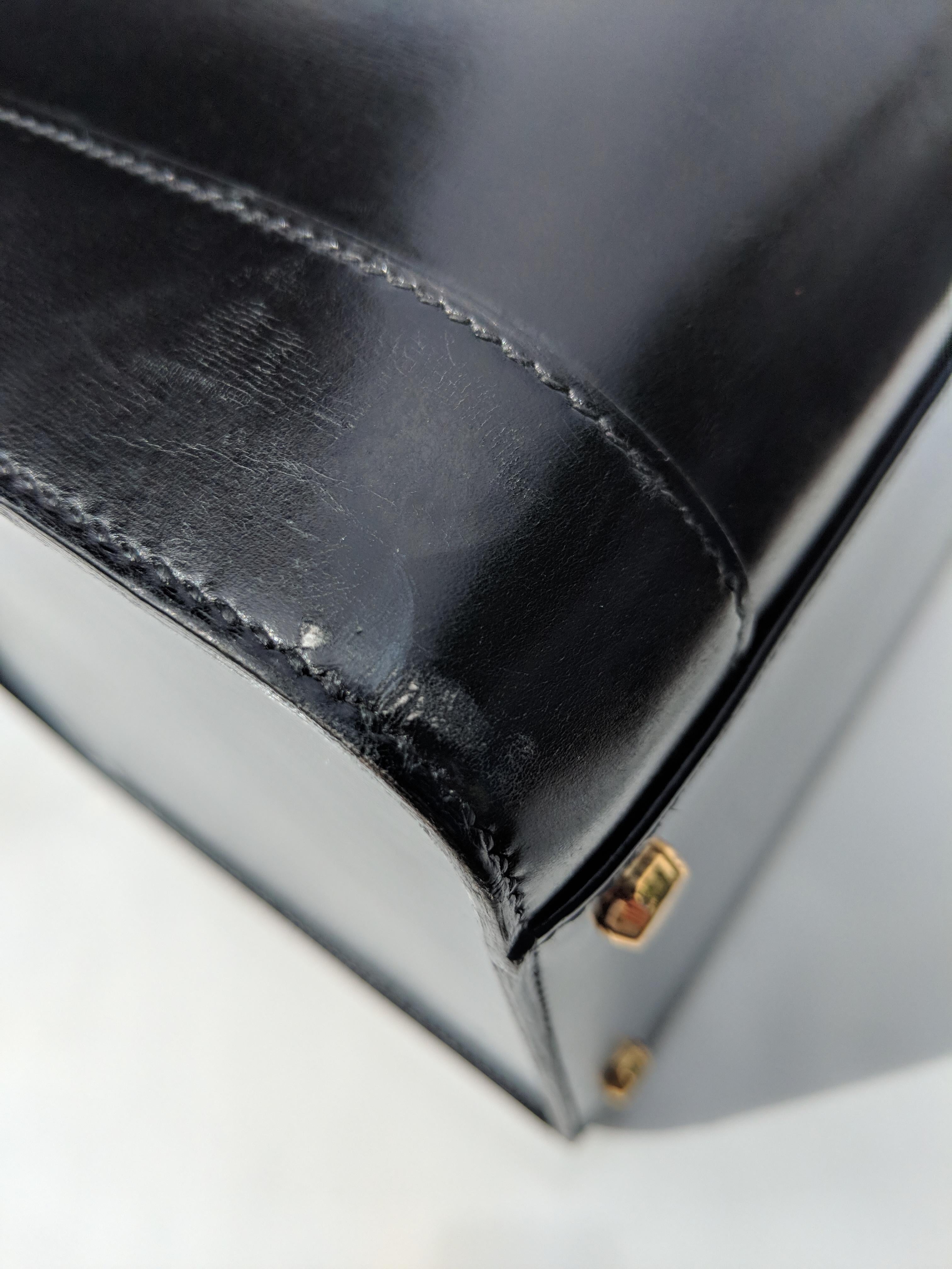 Hermes Calf Box Travel Vanity Train Case Wood Handle Black Calfskin Leather Bag 3