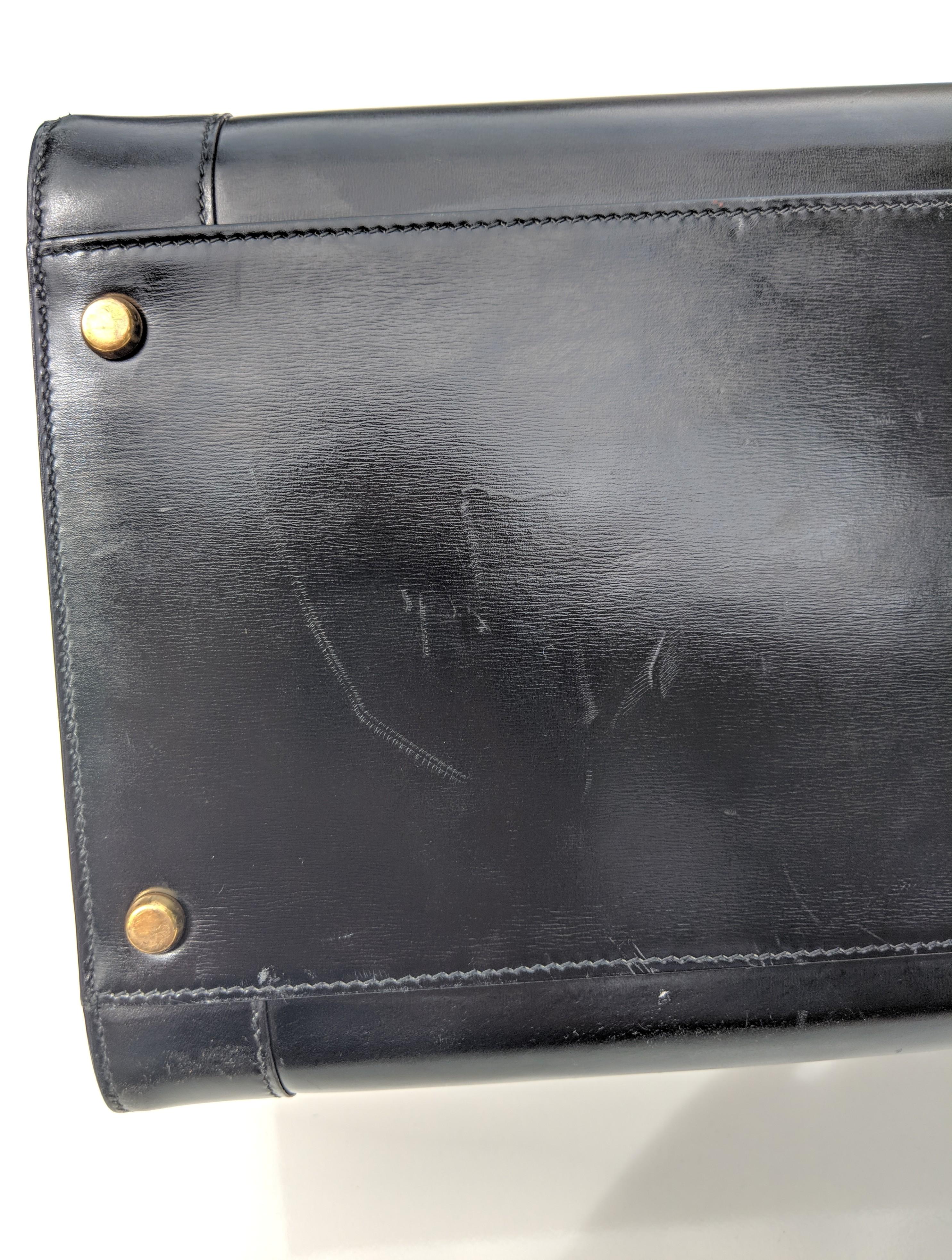 Hermes Calf Box Travel Vanity Train Case Wood Handle Black Calfskin Leather Bag 4