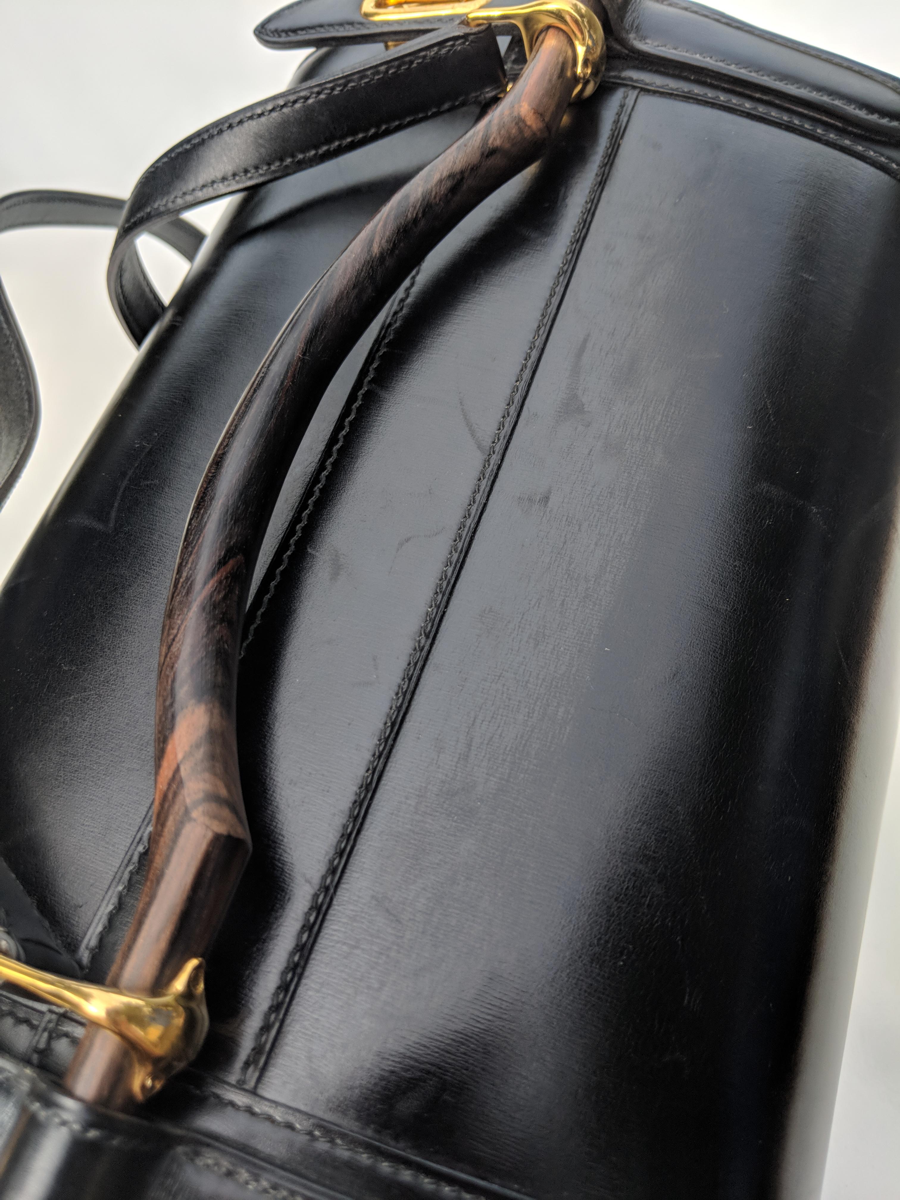Hermes Calf Box Travel Vanity Train Case Wood Handle Black Calfskin Leather Bag 5