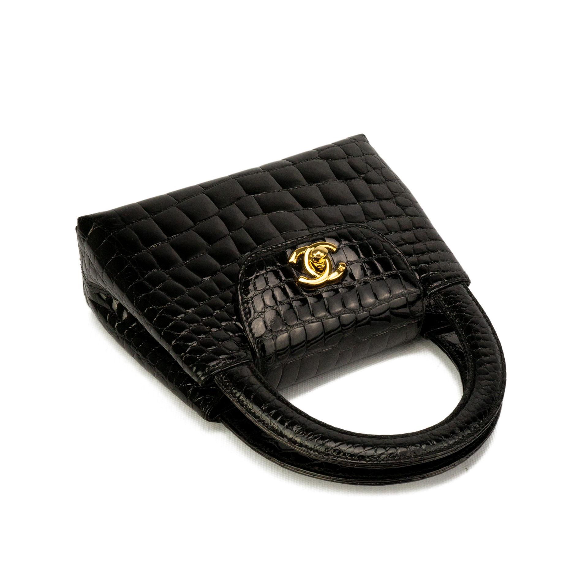 Chanel Black Crocodile Vintage Mini Teeny Tiny Kelly Clutch Alligator