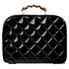 Chanel Vintage Black Quilted Patent Vanity Shoulder Crossbody Quilted Tote Bag 