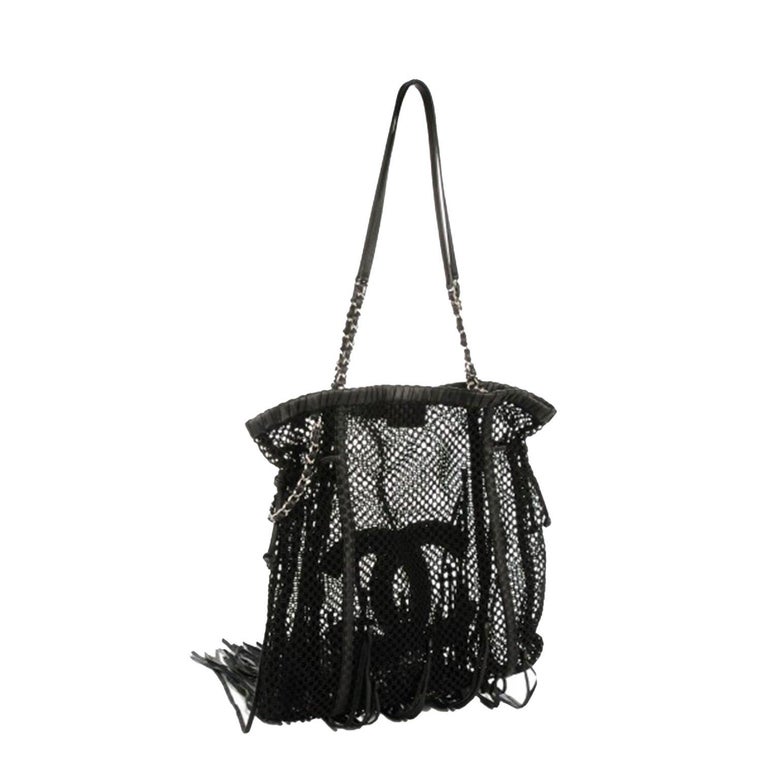 Chanel Limited Edition Resort Fringe Mesh Black Leather Large Tote Rare Soldout For Sale 3