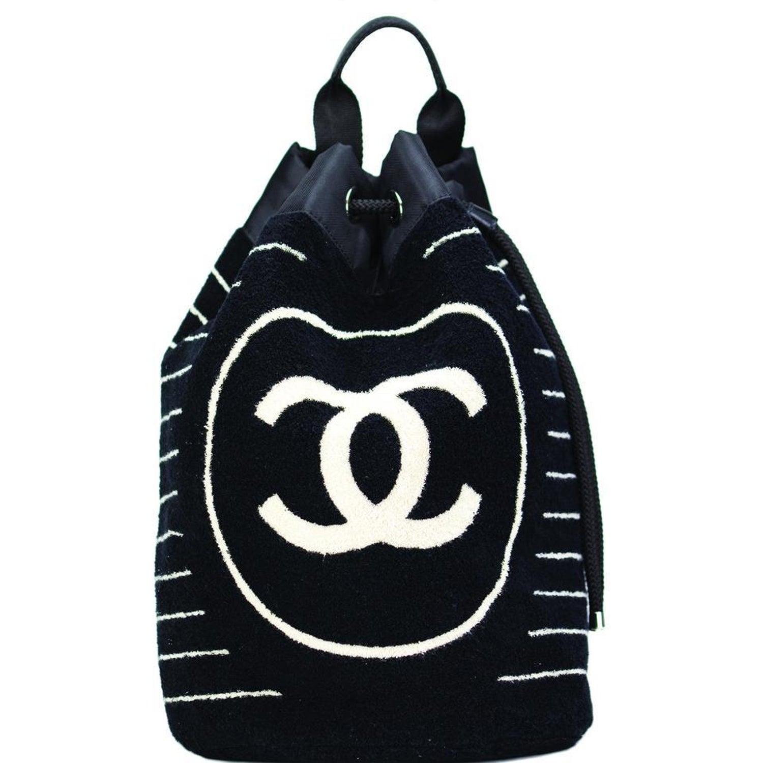 Chanel Rare Navy Blue Striped Beach Towel Terry Cloth Bag Drawstring  Backpack For Sale at 1stDibs | chanel cloth bag, chanel terry cloth bag,  chanel beach towel