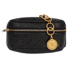 Chanel Vintage Black Lambskin Quilted Medallion Fanny Pack Waist Belt Bag Rare