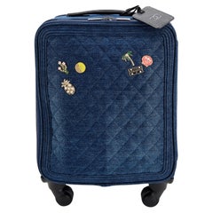 Chanel Coco Chanel Denim Jean Trolley Travel Luggage Rolling Carry On Bag