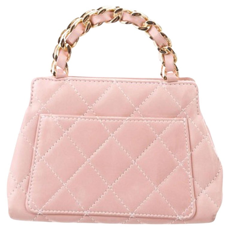 Chanel Micro Mini Top Handle Satchel Baby Pink Calfskin Leather Clutch