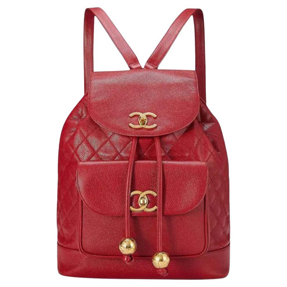 Ultra Rare Chanel 90s Extra Large Jumbo Vintage Red Caviar Leather Backpack