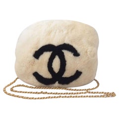 Chanel Cc Logo Muff Used Rare Limited Edition White Fur Satchel