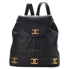 Chanel Drawstring Used 1990s Cc Rucksack Black Caviar Leather Backpack