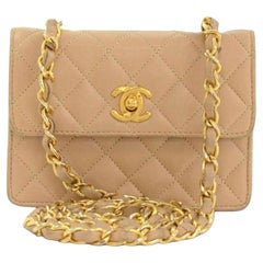 Chanel Mini Classic Flap Micro  Beige Lambskin Leather Cross Body Bag
