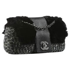 Chanel Classic Flap Limited Edition 2005 Black & White Grey Tweed Rabbit Fur Bag