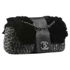 Used Chanel Classic Flap Limited Edition 2005 Black & White Grey Tweed Fur Lizard Bag