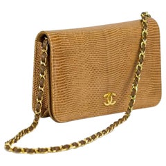 Chanel 1986 Klappe mit Henkel oben Handle Clutch Exotic Convertible Karamel Eidechsenhaut Tasche