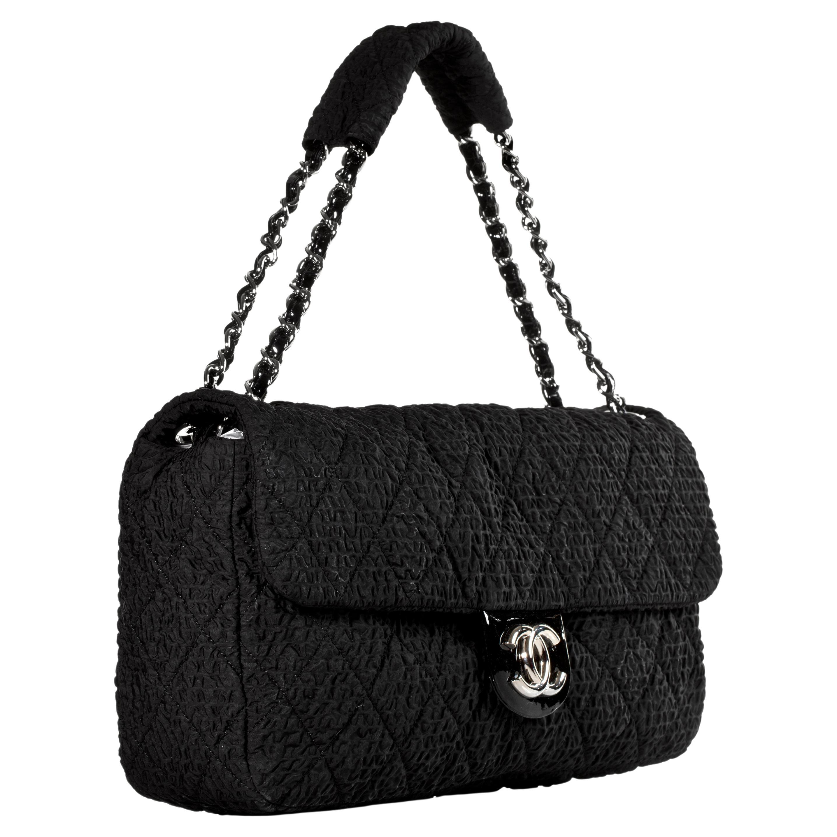 Chanel Classic Flap XL Large Plush Textured Black Microfiber Nylon Shoulder Bag For Sale