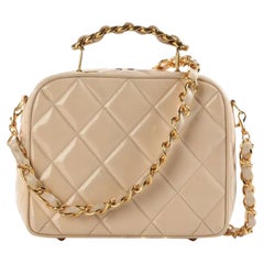 Chanel 1991 Camera Mini Quilted Vintage Rare Beige Nude Patent Cross Body Bag